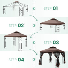 Hoteel 10x13 Outdoor Gazebo, Garden Tent for Patio Canopy with Leaf Screen Steel Frame and Mosquito Netting, Double Roof Canopy Tent for Deck, Backyard, Garden and Lawns