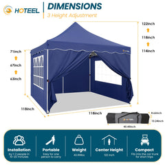 HOTEEL 10x10 Pop Up Canopy , UPF 50+ Easy Setup Canopy Tent Waterproof Outdoor Instant Portable Shelter with 4 Removable Sidewalls, Sandbags, Stakes & Ropes for Party, Events, Vendor