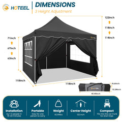 HOTEEL 10x10 Pop Up Canopy , UPF 50+ Easy Setup Canopy Tent Waterproof Outdoor Instant Portable Shelter with 4 Removable Sidewalls, Sandbags, Stakes & Ropes for Party, Events, Vendor