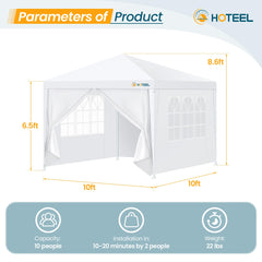 HOTEEL Party Tent 10x10 Canopy Tents for Parties with 4 Removable Sidewalls, Waterproof Outdoor Tent for Weddings and Events