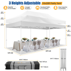 HOTEEL 10x20 Pop up Canopy Tent with 6 Sidewalls Heavy Duty Party Tent Easy Up Commercial Canopy Tents for Parties with Waterproof & UV 50+ Roller Bag Sand Bags, White (Upgraded Frame & Windprood)