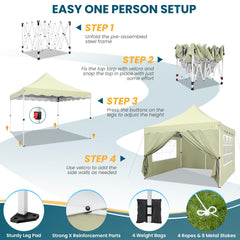 HOTEEL 10x10 Pop Up Canopy , UPF 50+ Easy Setup Canopy Tent Waterproof Outdoor Instant Portable Shelter with 4 Removable Sidewalls, Sandbags, Stakes & Ropes for Party, Events, Vendor