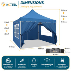 HOTEEL 10x10 Pop Up Canopy , UPF 50+ Easy Setup Canopy Tent Waterproof Outdoor Instant Portable Shelter with 4 Removable Sidewalls, Sandbags, Stakes & Ropes for Party, Events, Vendor