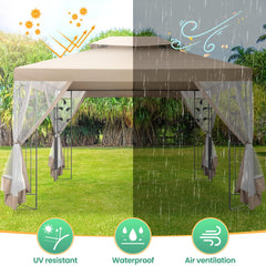 YUEBO 10'x 13' Metal Patio Gazebo, Outdoor Gazebo Canopy Tent for Backyard with Mosquito Netting, Gazebos Shelter with Steel Frame, Patio Covers