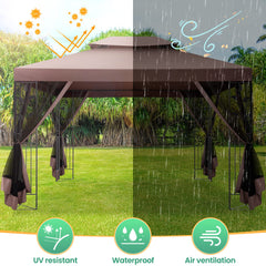 Hoteel 10x13 Outdoor Gazebo, Garden Tent for Patio Canopy with Leaf Screen Steel Frame and Mosquito Netting, Double Roof Canopy Tent for Deck, Backyard, Garden and Lawns