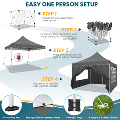 HOTEEL 10x10 Pop Up Canopy , UPF 50+ Easy Setup Canopy Tent Waterproof Outdoor Instant Portable Shelter with 4 Removable Sidewalls, Sandbags, Stakes & Ropes for Party, Events, Vendor