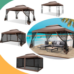 COBIZI 10x13 Outdoor Gazebo, Garden Tent for Patio Canopy with Leaf Screen Steel Frame and Mosquito Netting