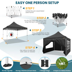 HOTEEL 10x10 Pop Up Canopy , UPF 50+ Easy Setup Canopy Tent Waterproof Outdoor Instant Portable Shelter with 4 Removable Sidewalls, Sandbags, Stakes & Ropes for Party, Events, Vendor