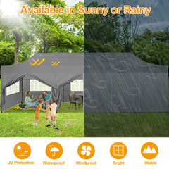 HOTEEL 10x30 Pop Up Canopy with 8 Sidewall, Heavy Duty Canopy UPF 50+ All Season Wind Waterproof Commercial Outdoor Wedding Party Tents