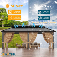 HOTEEL 12' x 20' Hardtop Heavy-Duty Gazebo with Galvanized Steel Double Roof, Hot Tub Gazebo with Fire-Resistant Curtains and Mesh Screen, Aluminum Frame Outdoor Canopy for Patios and Parties