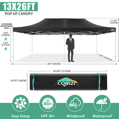 HOTEEL 13x26 Heavy Duty Canopy with 6 Sidewalls, 2 Height Adjustable Commercial Tent,Pop up Party Wedding Tent,Outdoor Gazebo with Wheeled Bag,Black