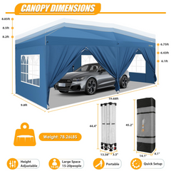 HOTEEL Pop Up Canopy Party Tent for Backyard,10x20 Canopy with 6 Removable Sidewalls & 4 Sandbags,Waterproof Easy Up Canopy Outdoor Tents for Parties,Weddings,Vendor Event,Patio,Blue(Top Reinforced)