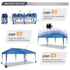 COBIZI 10'x20' Pop up Canopy,Waterproof Outdoor Commercial Instant Tent,for Parties Beach Camping Event Shelter Wedding,Blue