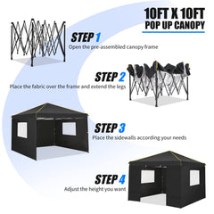 YUEBO 10' x 10' Outdoor Canopy Party Tent EZ Pop Up Canopy Portable Commercial Instant Canopy Shelter Tent Waterproof Gazebo with 4 Sidewalls