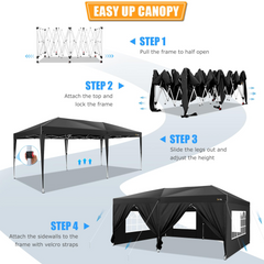HOTEEL 10x20 Pop Up Canopy with Sidewalls, Easy Up Canopy Tent with Carry Bag, Outdoor Canopies with 4 Sandbags, Large Tents for Outdoor Events, Wedding, Backyard, Commercial, Black