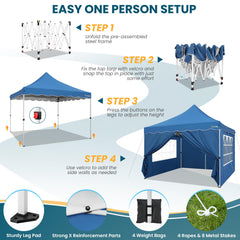 HOTEEL 10x10 Pop Up Canopy , UPF 50+ Easy Setup Canopy Tent Waterproof Outdoor Instant Portable Shelter with 4 Removable Sidewalls, Sandbags, Stakes & Ropes for Party, Events, Vendor