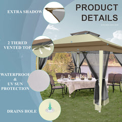 HOTEEL 12'x12' HOME Outdoor Pop-up Patio Gazebo with Expansion Bolts, Heavy Duty Party Tent & Shelter with Double Roofs, Mosquito Nettings and Privacy Screens for Backyard, Garden, Lawn, Khaki