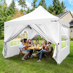 HOTEEL 10x10 Pop Up Canopy , UPF 50+ Easy Setup Canopy Tent Waterproof Outdoor Instant Portable Shelter with 4 Removable Sidewalls, Sandbags, Stakes & Ropes for Party, Events, Vendor