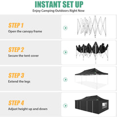 HOTEEL 13x26 Heavy Duty Canopy with 6 Sidewalls, 2 Height Adjustable Commercial Tent,Pop up Party Wedding Tent,Outdoor Gazebo with Wheeled Bag,Black