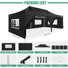 HOTEEL 13x26 Heavy Duty Canopy with 6 Sidewalls, 2 Height Adjustable Commercial Tent,Pop up Party Wedding Tent,Outdoor Gazebo with Wheeled Bag,Black