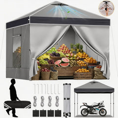 10x10 Pop Up Canopy Tent with Sidewalls, One Push Setup with Air Vent and Mesh Windows, Party Tents for Parties, Event, Commercial and Wedding with SandBags