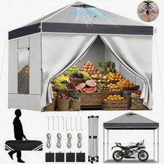 10x10 Pop Up Canopy Tent with Sidewalls, One Push Setup with Air Vent and Mesh Windows, Party Tents for Parties, Event, Commercial and Wedding with SandBags