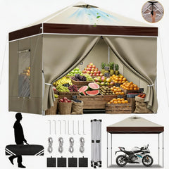 10x10 Pop Up Canopy Tent with Sidewalls, One Push Setup with Air Vent and Mesh Windows, Party Tents for Parties, Event, Commercial and Wedding with SandBags