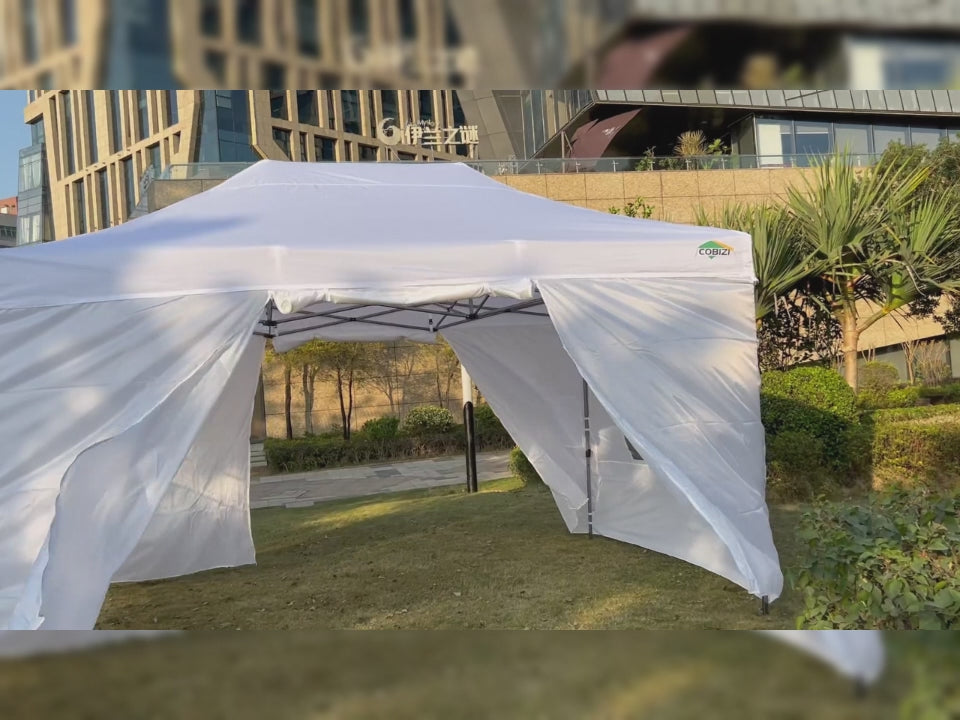COBIZI 10'x15' Heavy Duty Pop Up Canopy Tent with 4 Sidewalls, Party Tent Outdoor Canopy UV50+ Waterproof Canopy Tent Event Shelter for Parties, Commercial-Series, 3 Adjustable Heights, White