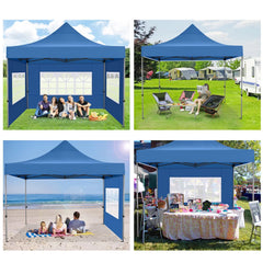 10x10ft Pop Up Canopy, YUEBO One Push Tent Canopy w/Button Push, Straight Legs, Wheeled Carry Case, 8 Stakes - Navy Blue
