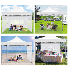10x10ft Pop Up Canopy, YUEBO One Push Tent Canopy w/Button Push, Straight Legs, Wheeled Carry Case, 8 Stakes - White