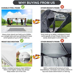 10x10ft Pop Up Canopy, YUEBO One Push Tent Canopy w/Button Push, Straight Legs, Wheeled Carry Case, 8 Stakes - White