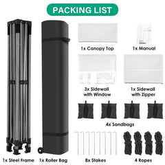 10x10ft Pop Up Canopy, YUEBO One Push Tent Canopy w/Button Push, Straight Legs, Wheeled Carry Case, 8 Stakes - White