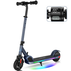 Caroma Electric Scooter for Kids Ages 8-12, 150W Foldable Kick Electric Scooter, Max 10 mph E-Scooter, LED Display, Vibrant Lights, Adjustable Height, Lightweight Kids Scooter for Girls Boys, Blue