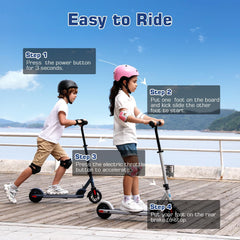Caroma Electric Scooter for Kids Ages 8-12, 150W Foldable Kick Electric Scooter, Max 10 mph E-Scooter, LED Display, Vibrant Lights, Adjustable Height, Lightweight Kids Scooter for Girls Boys, Blue