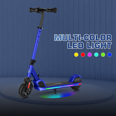 Caroma Electric Scooter for Kids Ages 6-14, 120W/150W Motor, 10 mph, Adjustable Speed & Height, Colorful Lights, Dark Blue