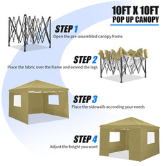 HOTEEL 10x10 Pop Up Canopy Tent with 4 Removable Sidewalls,Waterproof Commercial Instant Gazebo Outdoor Tents for Party/Exhibition/Picnic with Carry Bag