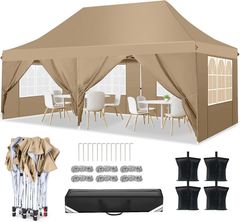 YUEBO 10x20 Pop up Canopy with 6 Removable Sidewalls, Outdoor Canopy Tents for Partie Wedding, Instant Sun Protection Shelter with Upgrade Raised Roof and Carry Bag